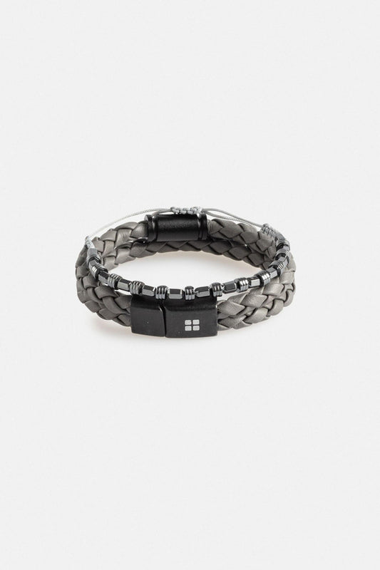 Avva  Bracelet Gray Leather and Stone 2-Piece